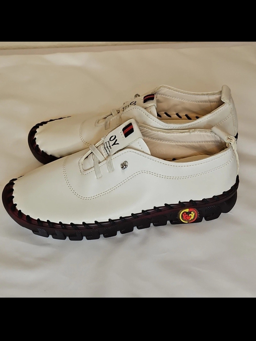 OY Jingpin Imagination Women's White Comfort Flat Shoes Lace-Up Beads EU 39